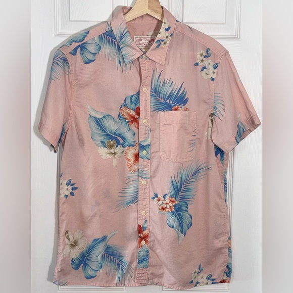 American Eagle Outfitters Other - American Eagle AE Pink Tropical Floral Hawaiian Shirt Mens Medium Cotton Linen